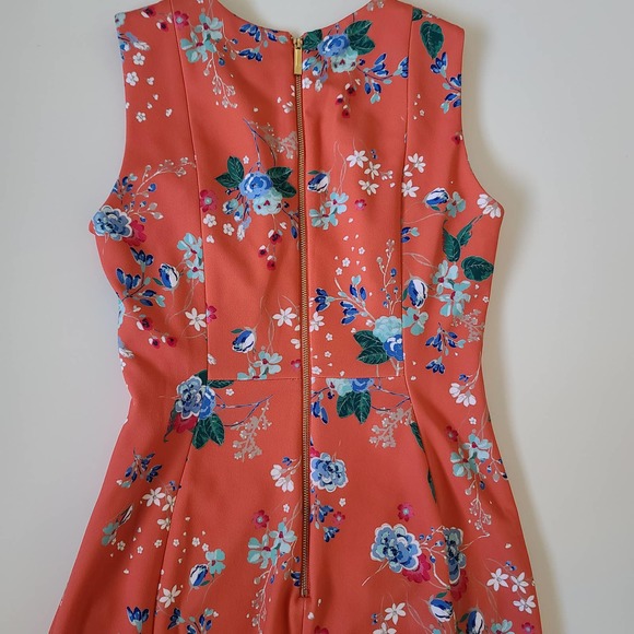 Calvin Klein Floral High Low Flounce Coral Dress 4 - Picture 4 of 10